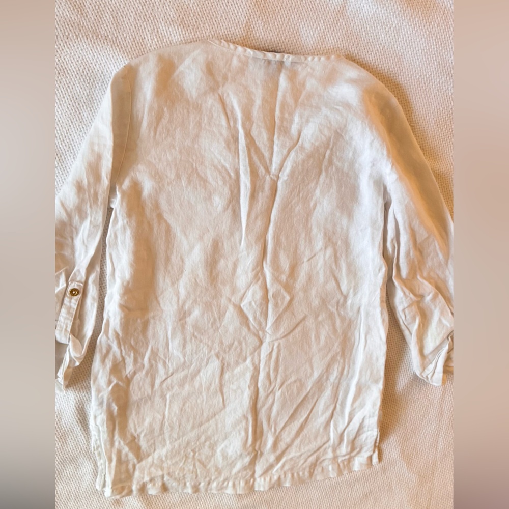 ELLEN TRACY White Linen Lace-Up Blouse Women’s Top - Picture 9 of 13